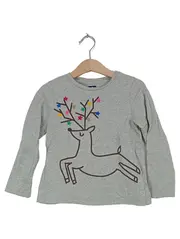 Vorschaubild 1 von Kinder Langarmshirt Rentier Grau Meliert Applikationen Gr. 104 Weihnachten
