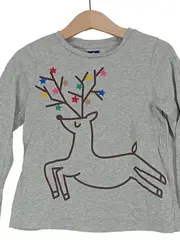 Vorschaubild 2 von Kinder Langarmshirt Rentier Grau Meliert Applikationen Gr. 104 Weihnachten