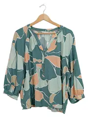 Vorschaubild 1 von Damen Bluse Gr. 44 Grün Blumenmuster Viskose 3/4-Arm