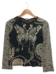 Vorschaubild 1 von Kinder Langarmshirt Gr. 152 Schmetterling Print Schwarz Gestreift