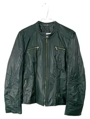 Vorschaubild 1 von Damen Lederjacke Biker Stil Grün Gr. 40 L