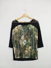 Vorschaubild 2 von TAIFUN Damen T-Shirt Blumenmuster Spitze Schwarz Gr. 38;M