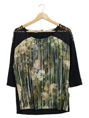 Vorschaubild 1 von TAIFUN Damen T-Shirt Blumenmuster Spitze Schwarz Gr. 38;M