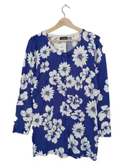 Vorschaubild 1 von Strickjacke Damen Blumenmuster Langarm Blau Gr. 38
