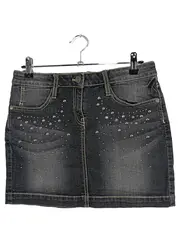 Vorschaubild 1 von Mädchen Jeansrock Gr. 158 Grau mit Herz-Applikationen Strass