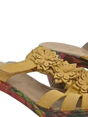 Vorschaubild 2 von Damen Pantoletten Gr. 39 Gelb Blumen Blockabsatz Bohemian