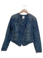 Vorschaubild 1 von Damen Jeansjacke Biker Stil Gr. 38 Blau mit Nieten