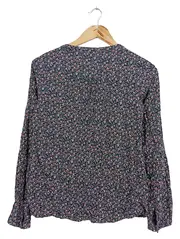 Vorschaubild 2 von Damen Bluse Gr. 34/XS Blau Blumenmuster Casual Langarm Viskose