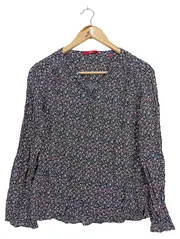 Vorschaubild 1 von Damen Bluse Gr. 34/XS Blau Blumenmuster Casual Langarm Viskose