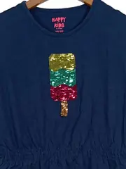 Vorschaubild 2 von Sommerkleid Blau Gr. 152 Kinder Freizeit Eis Applikation Pailletten