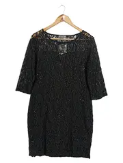 Vorschaubild 1 von Spitzenkleid Damen Gr. 42/XL Elegant Paisley Midikleid Pailletten Schwarz