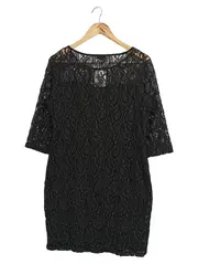 Vorschaubild 2 von Spitzenkleid Damen Gr. 42/XL Elegant Paisley Midikleid Pailletten Schwarz