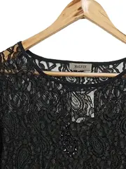 Vorschaubild 3 von Spitzenkleid Damen Gr. 42/XL Elegant Paisley Midikleid Pailletten Schwarz