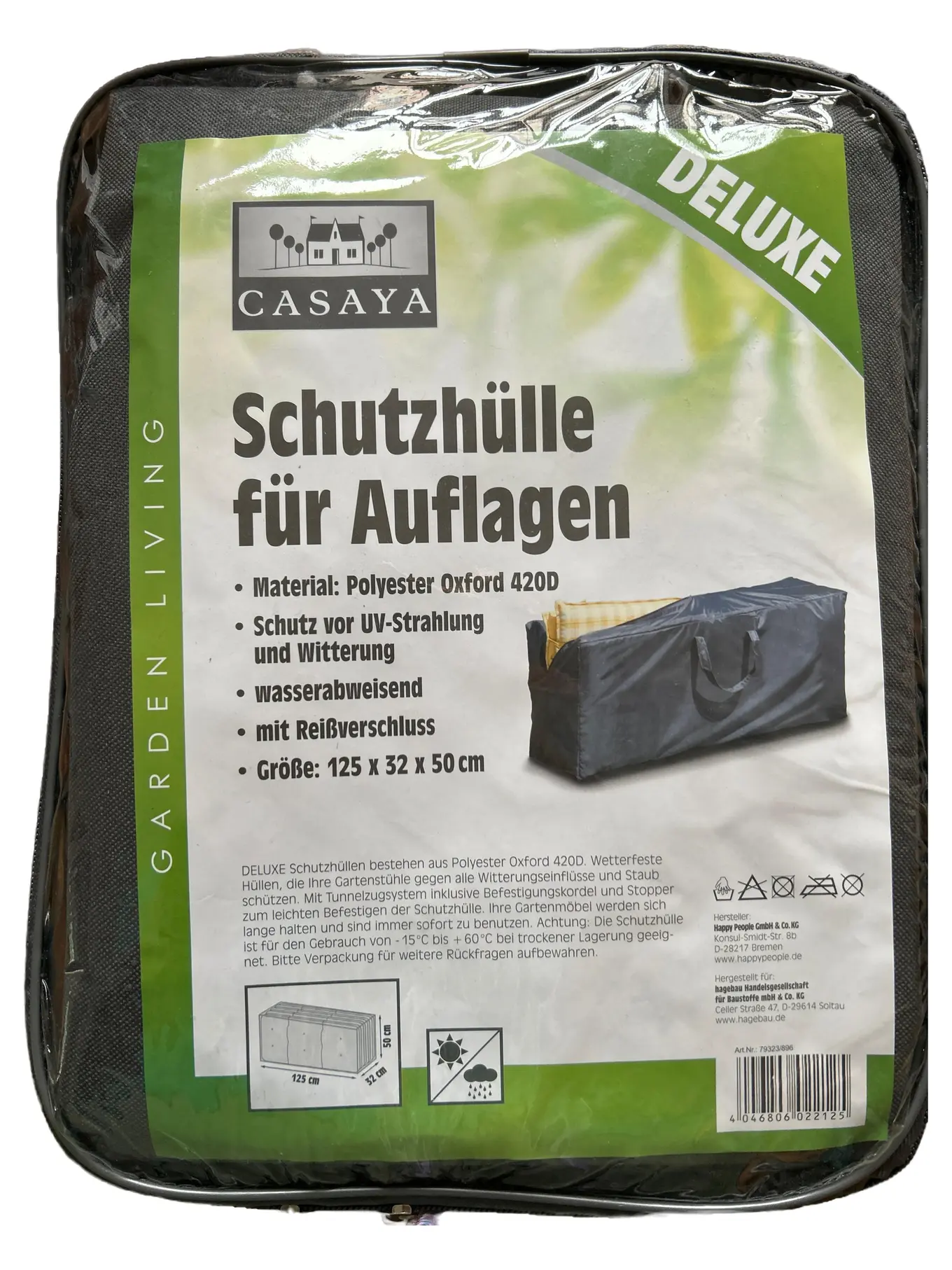 CASAYA Schutzhülle für Auflagen Deluxe Grau 125x32x50 cm Wetterfest Modern