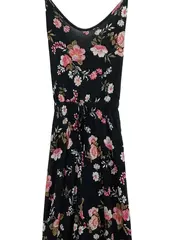 Vorschaubild 3 von Damen Sommerkleid Maxikleid Gr. 36 Schwarz Blumenmuster Feminin