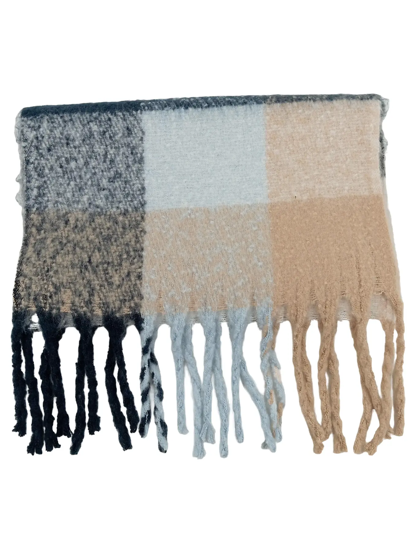 Damen Schal Kariert Mehrfarbig Polyester Fransen 180x49cm Casual