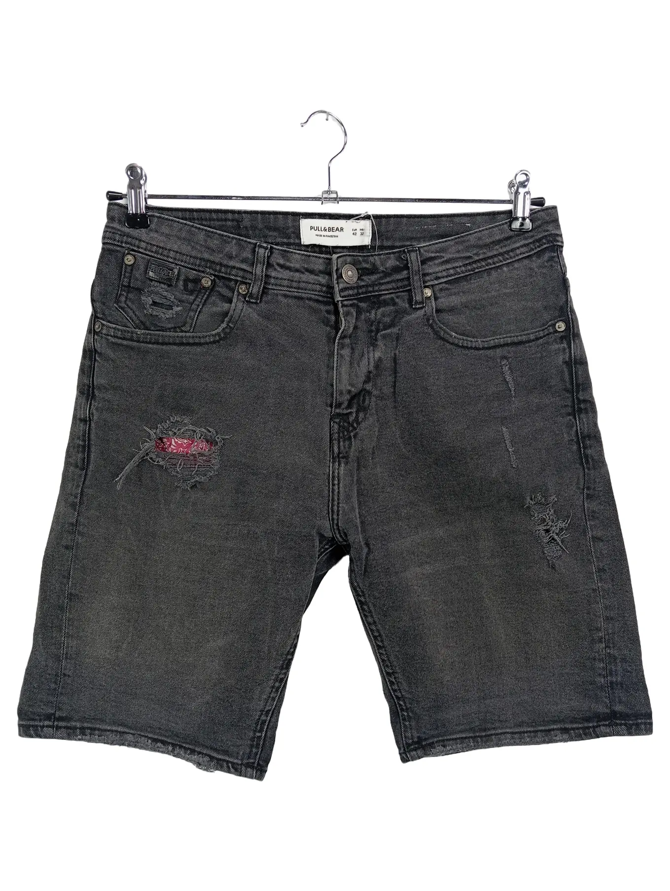 PULL&BEAR Herren Jeans Shorts Grau W32 Destroyed Look Casual