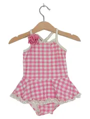 Vorschaubild 1 von Mädchen Badeanzug Gr. 80 Pink Weiß Kariert Rüschen Sommer