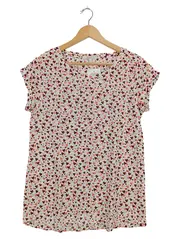 Vorschaubild 1 von Damen T-Shirt Herzmuster Gr. 38/M Mehrfarbig Feminin Kurzarm Viskose