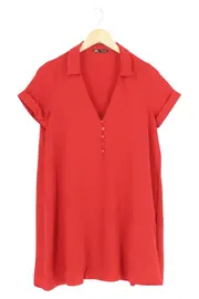 Vorschaubild 1 von Hemdblusenkleid Damen Rot Gr. 38/M Elegant Uni Polyester Frühling Sommer
