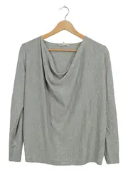 Vorschaubild 1 von Damen Pullover Wasserfallkragen Langarm Grau Gr. XS 34