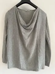 Vorschaubild 4 von Damen Pullover Wasserfallkragen Langarm Grau Gr. XS 34