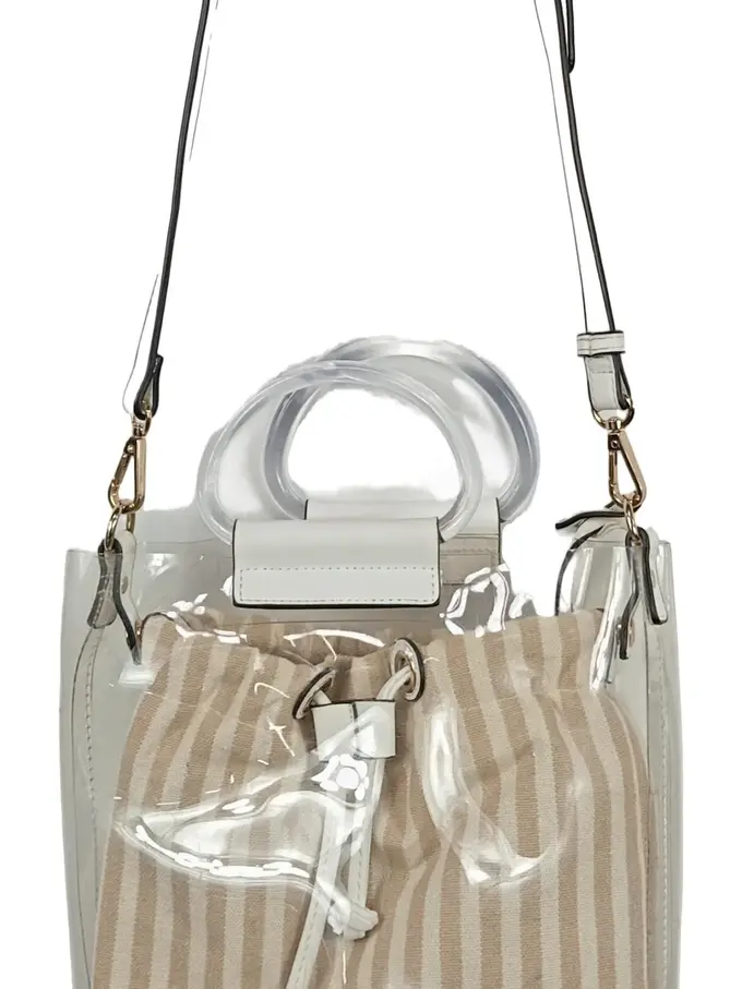 HALLHUBER Beuteltasche Damen Bucket Bag Weiß Gestreift Modern