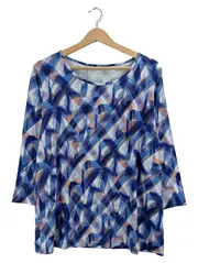 Vorschaubild 1 von Damen Pullover Blau Abstrakt Gr. 48 3, 4-Arm Viskose Casual