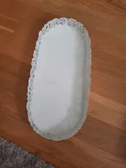 Vorschaubild 2 von Serviertablett Dekotablett Weiß Metall Vintage Oval Blumenmuster