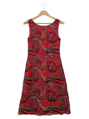 Vorschaubild 1 von Damen Freizeitkleid Gr. 34/XS Rot Abstrakt Bohemian Vintage