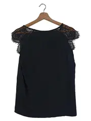 Vorschaubild 2 von Damen Bluse Gr. 36/S Schwarz Elegant Vintage Spitze Kurzarm Viskose