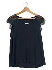 Vorschaubild 1 von Damen Bluse Gr. 36/S Schwarz Elegant Vintage Spitze Kurzarm Viskose