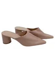 Vorschaubild 1 von Woman Damen Pantoletten Mules Leder Blockabsatz Beige Gr. 41