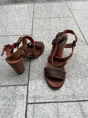 Vorschaubild 2 von Damen Sandaletten Gr. 38 Braun Casual Leder Optik Schnalle