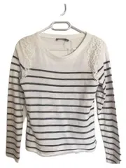 Vorschaubild 2 von Damen Bluse Gr. 36/S Gestreift Weiß Langarm mit Spitze Casual