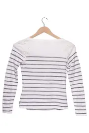 Vorschaubild 1 von Damen Bluse Gr. 36/S Gestreift Weiß Langarm mit Spitze Casual