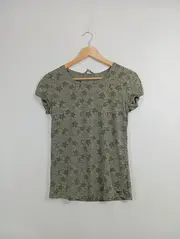 Vorschaubild 2 von Damen T-Shirt Baumwolle Sterne Gr. 38/M Grün Kurzarm Freizeit