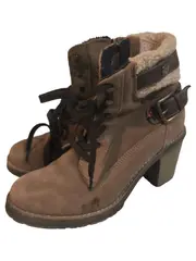 Vorschaubild 2 von Damen Stiefelette Gr. 38 Beige Schnürung Absatz Fellkragen