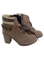 Vorschaubild 1 von Damen Stiefelette Gr. 38 Beige Schnürung Absatz Fellkragen