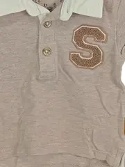 Vorschaubild 2 von Kinder Langarm Poloshirt Gr. 62 Beige mit S Applikation