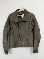 Vorschaubild 2 von Damen Lederjacke Gr. 40 Oliv Modern Reißverschluss
