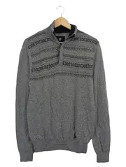 Vorschaubild 1 von Herren Pullover Gr. 48/M Grau Wolle Norwegermuster Reißverschluss
