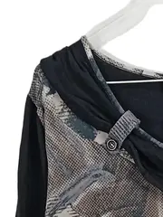 Vorschaubild 3 von Kleid Damen Gr. 42/XL Schwarz Floral Elegant 3/4 Arm