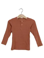Vorschaubild 2 von Langarmshirt Henley Kinder Gr. 98 Braun Rippstrick Baumwolle