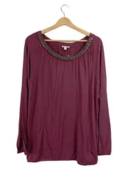 Vorschaubild 1 von Damen Shirt Perlenbesatz Langarm Bordeaux Gr. M Viskose Feminin
