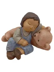 Vorschaubild 1 von Porzellan Figur Kind mit Teddybär Dekofigur Nostalgisch
