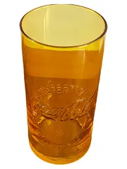 Vorschaubild 1 von Trinkglas Retro Orange Glas 14.5cm Logo Schriftzug Sammlerstück