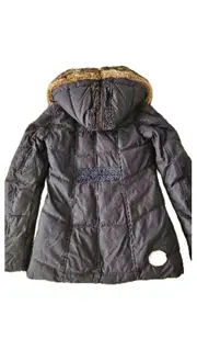 Vorschaubild 6 von Steppjacke Damen Kapuze Fellbesatz Lederdetails Grau Gr. XS