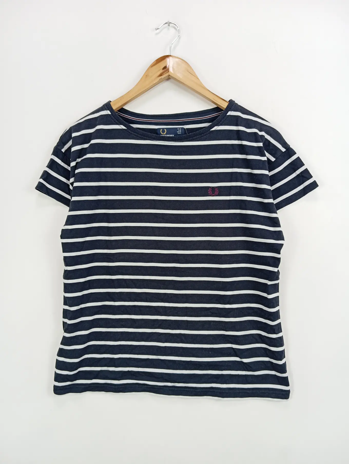 FRED PERRY Damen Gestreiftes T-Shirt Baumwolle Modal Gr. 40 L