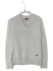 Vorschaubild 1 von Damen Pullover V-Ausschnitt Weiß Baumwolle Gr. S 36